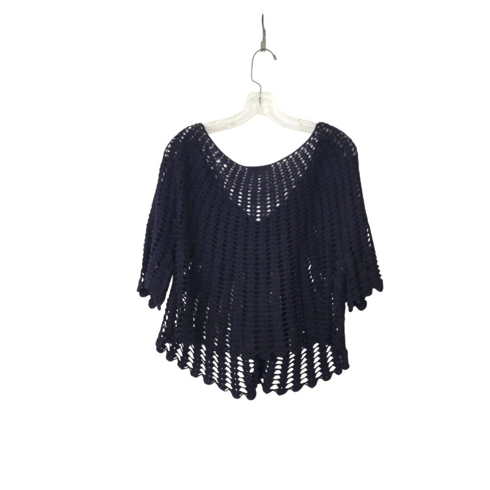 Talbots Crocheted Black Cotton Openwork Sweater Women's Size Large - Picture 2 of 5